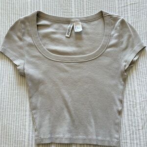 H&M Light Grey Ribbed Scoop Neck Top